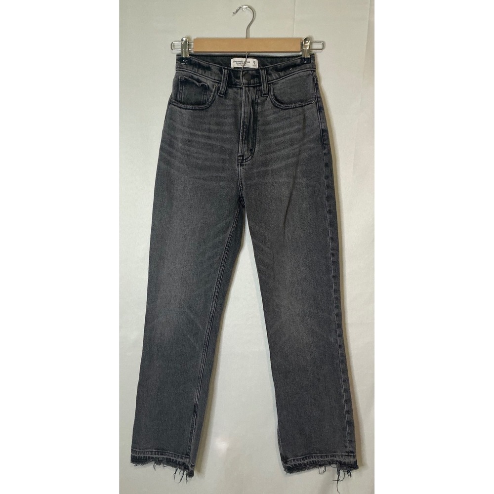 Abercrombie & Fitch Curve Love High Rise Straight Jeans Blk Slit‎ Hem 26 Grunge